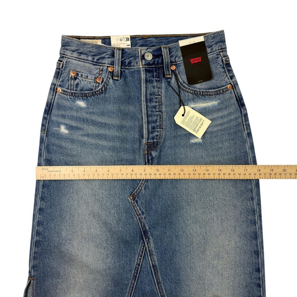Levi’s Premium Iconic Long Denim Maxi Skirt Blue Women’s 24 / 00 / XXS NWT - Picture 11 of 15